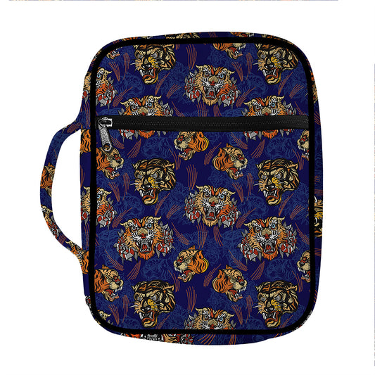 Blue Tiger Tattoo Pattern Print Front Pocket Bible Bag