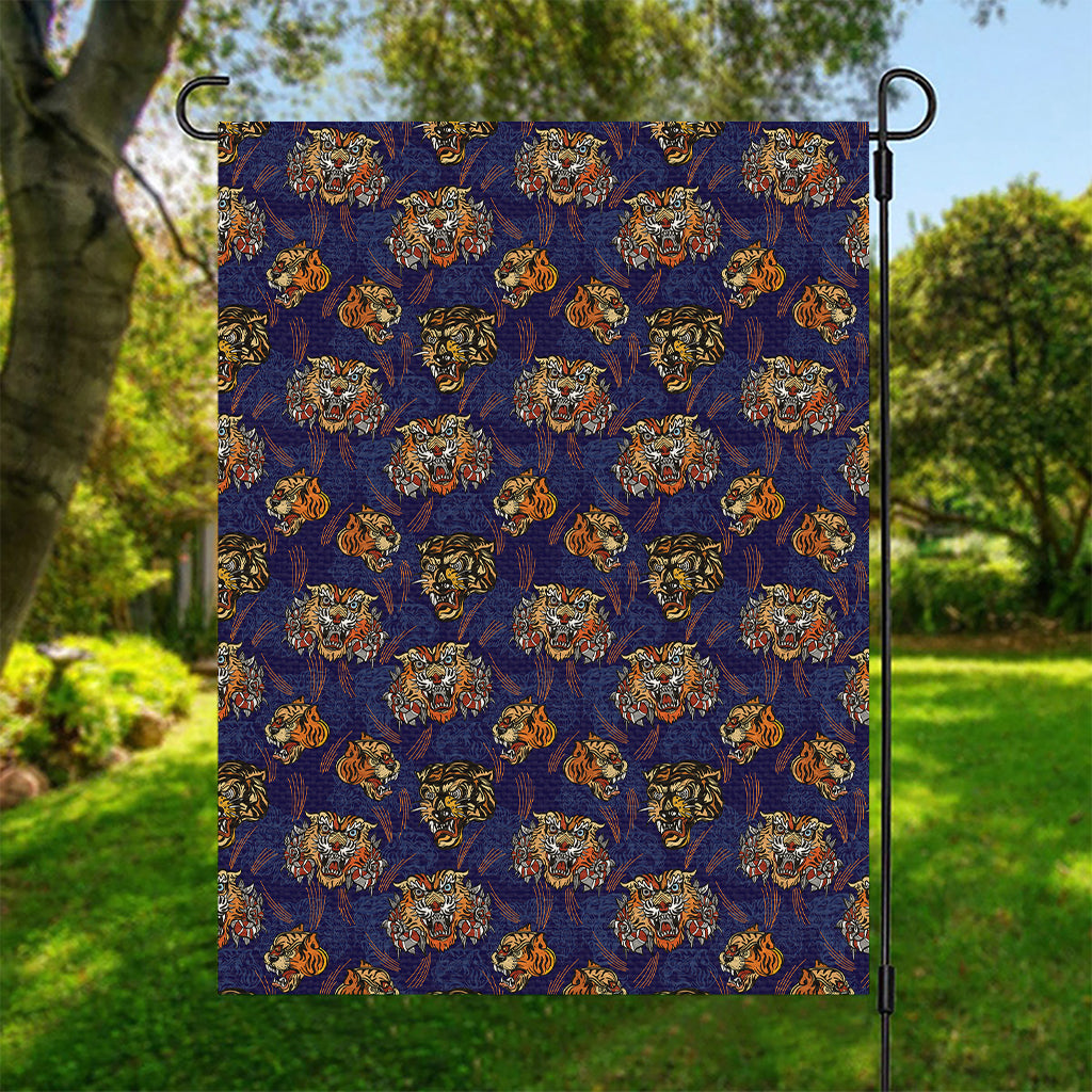 Blue Tiger Tattoo Pattern Print Garden Flag