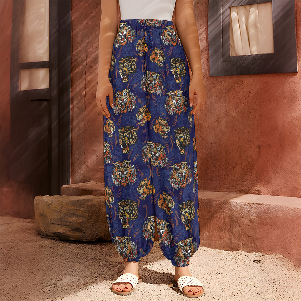 Blue Tiger Tattoo Pattern Print Harem Pants