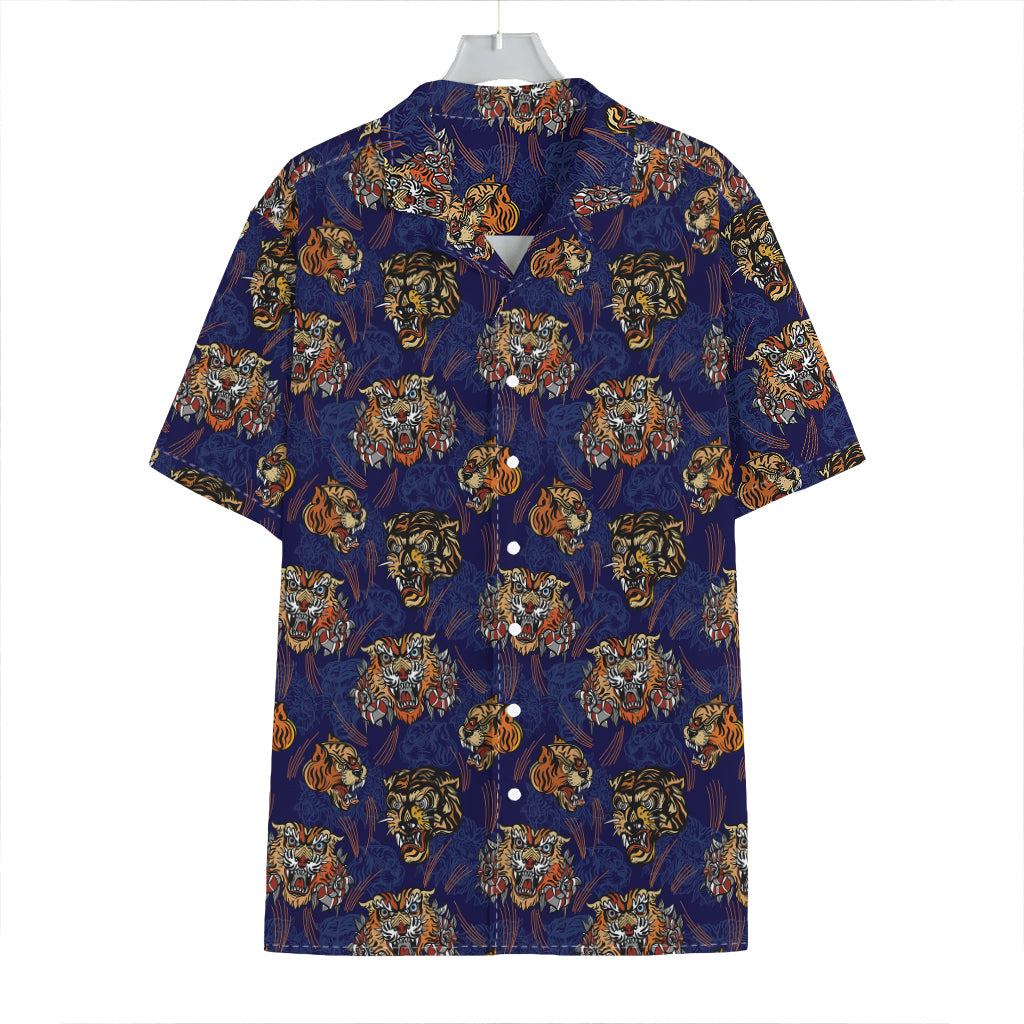 Blue Tiger Tattoo Pattern Print Hawaiian Shirt