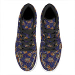 Blue Tiger Tattoo Pattern Print High Top Leather Sneakers