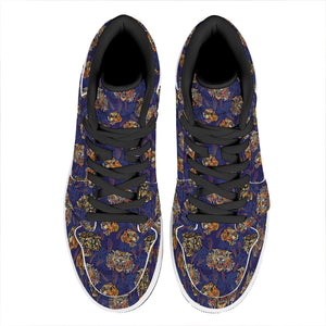 Blue Tiger Tattoo Pattern Print High Top Leather Sneakers