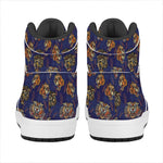 Blue Tiger Tattoo Pattern Print High Top Leather Sneakers