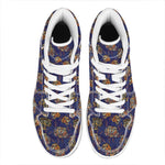 Blue Tiger Tattoo Pattern Print High Top Leather Sneakers