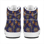 Blue Tiger Tattoo Pattern Print High Top Leather Sneakers