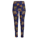 Blue Tiger Tattoo Pattern Print High-Waisted Pocket Leggings