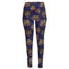 Blue Tiger Tattoo Pattern Print High-Waisted Pocket Leggings