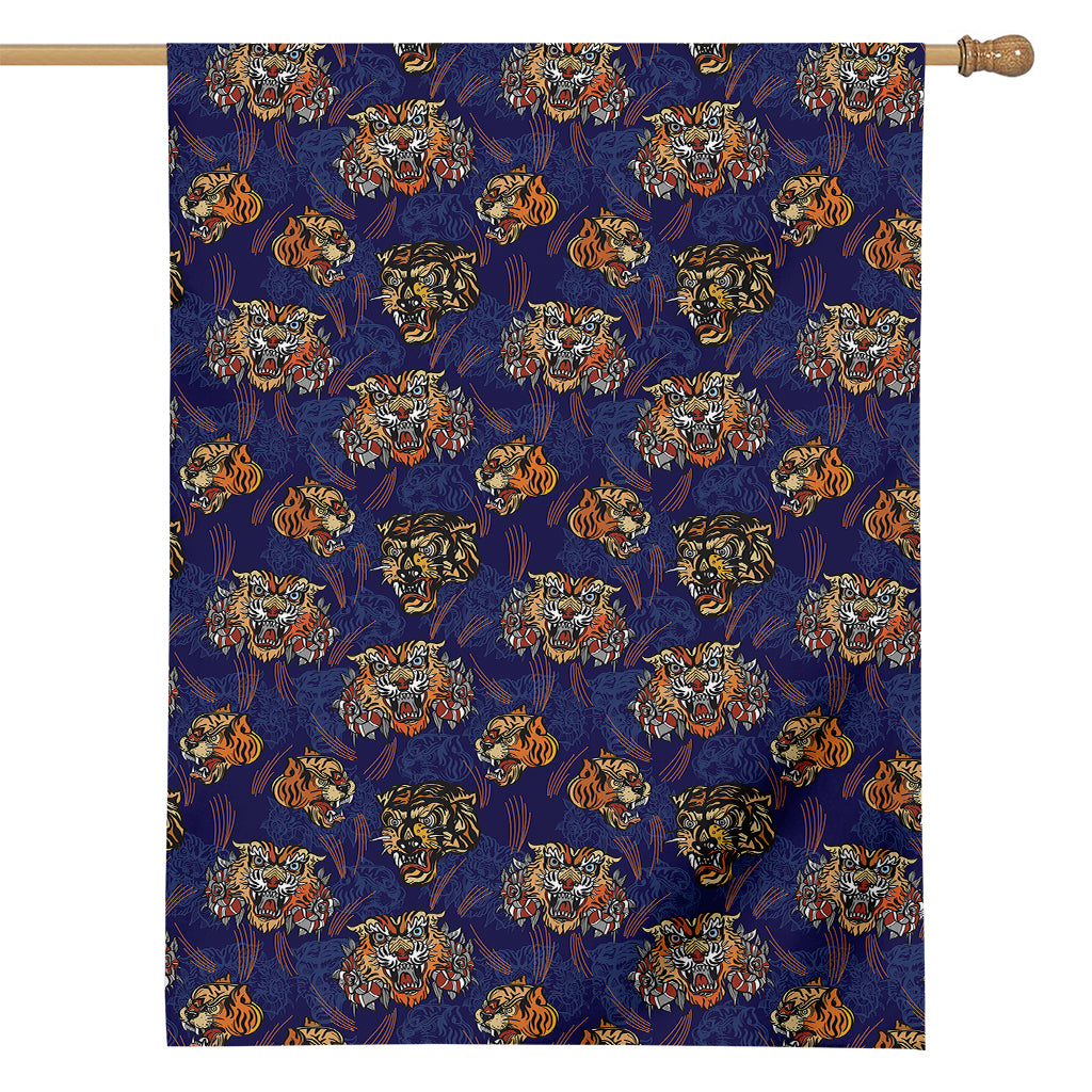 Blue Tiger Tattoo Pattern Print House Flag