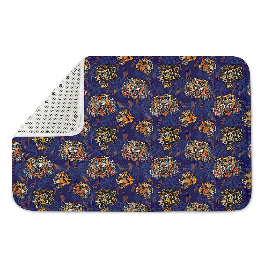 Blue Tiger Tattoo Pattern Print Indoor Door Mat