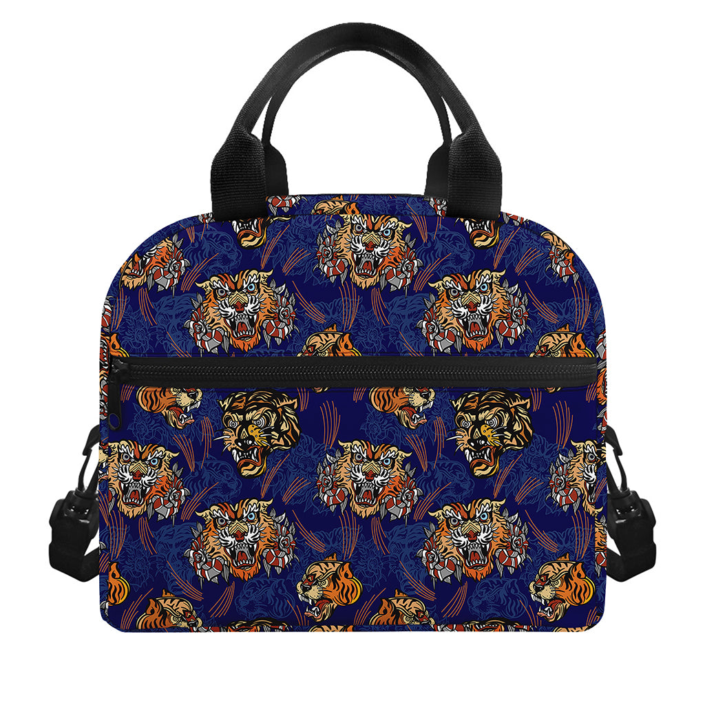 Blue Tiger Tattoo Pattern Print Insulated Lunch Bag
