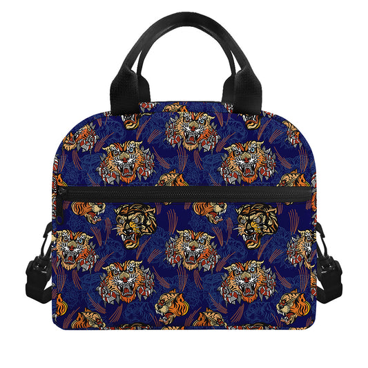 Blue Tiger Tattoo Pattern Print Insulated Lunch Bag