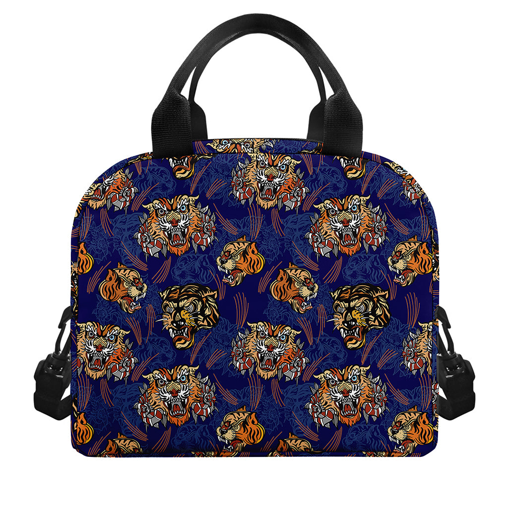 Blue Tiger Tattoo Pattern Print Insulated Lunch Bag
