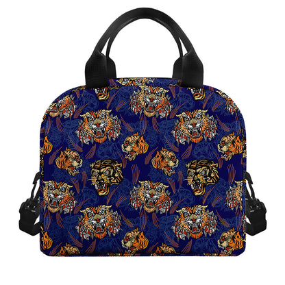 Blue Tiger Tattoo Pattern Print Insulated Lunch Bag