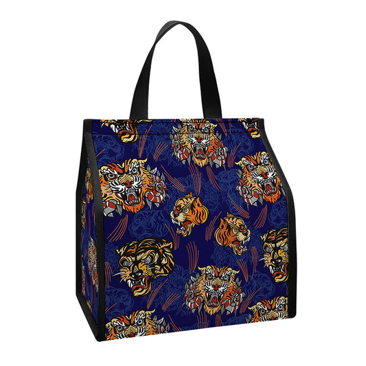 Blue Tiger Tattoo Pattern Print Insulated Lunch Tote
