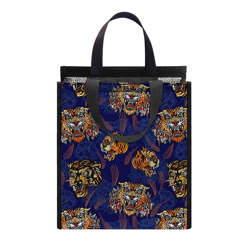 Blue Tiger Tattoo Pattern Print Insulated Lunch Tote