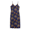 Blue Tiger Tattoo Pattern Print Jersey Midi Cami Dress