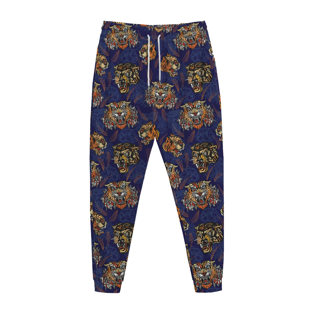 Blue Tiger Tattoo Pattern Print Jogger Pants