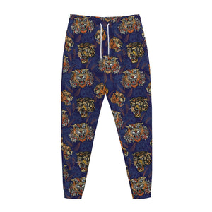 Blue Tiger Tattoo Pattern Print Jogger Pants