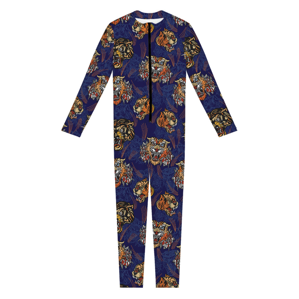 Blue Tiger Tattoo Pattern Print Jumpsuit