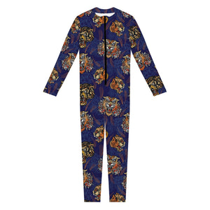 Blue Tiger Tattoo Pattern Print Jumpsuit