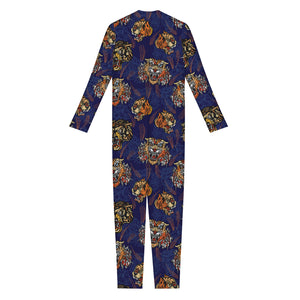 Blue Tiger Tattoo Pattern Print Jumpsuit