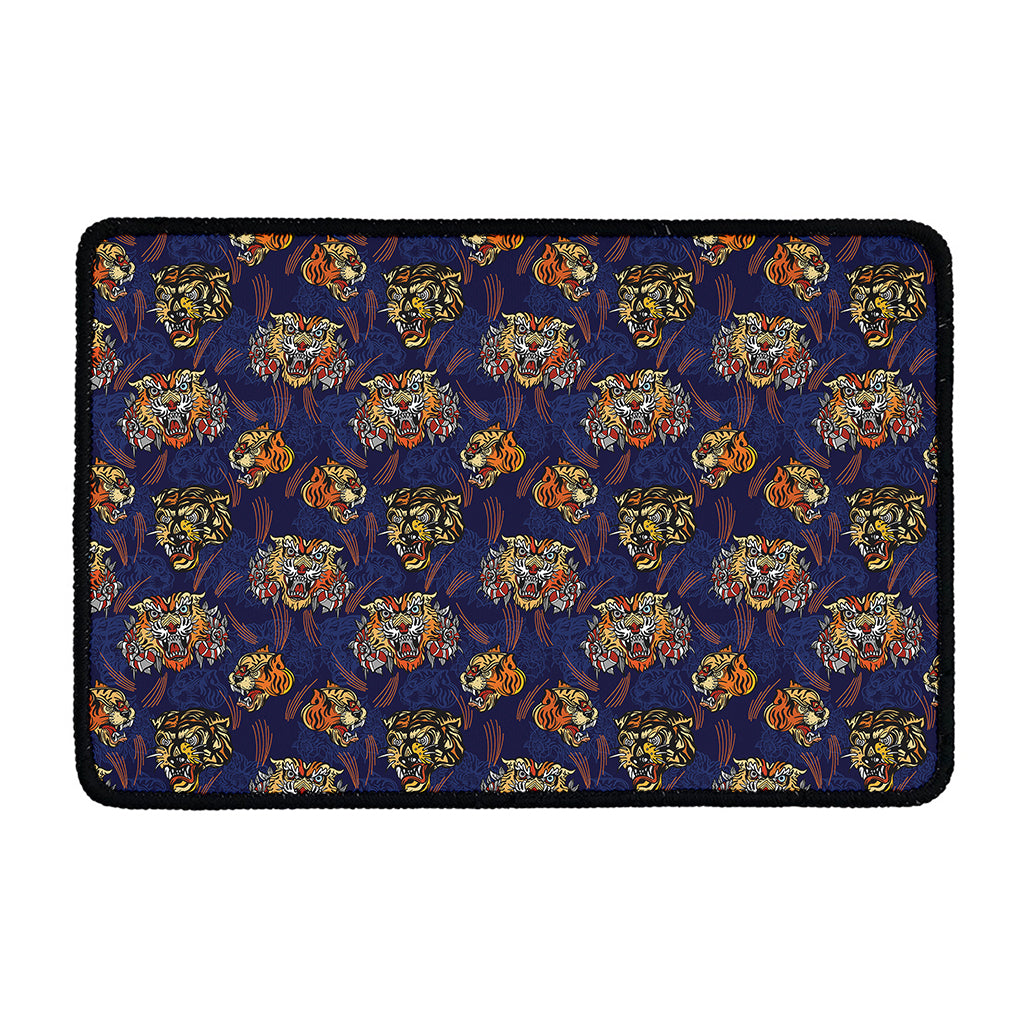 Blue Tiger Tattoo Pattern Print Kitchen Mat
