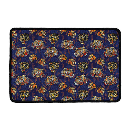 Blue Tiger Tattoo Pattern Print Kitchen Mat
