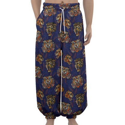 Blue Tiger Tattoo Pattern Print Lantern Pants