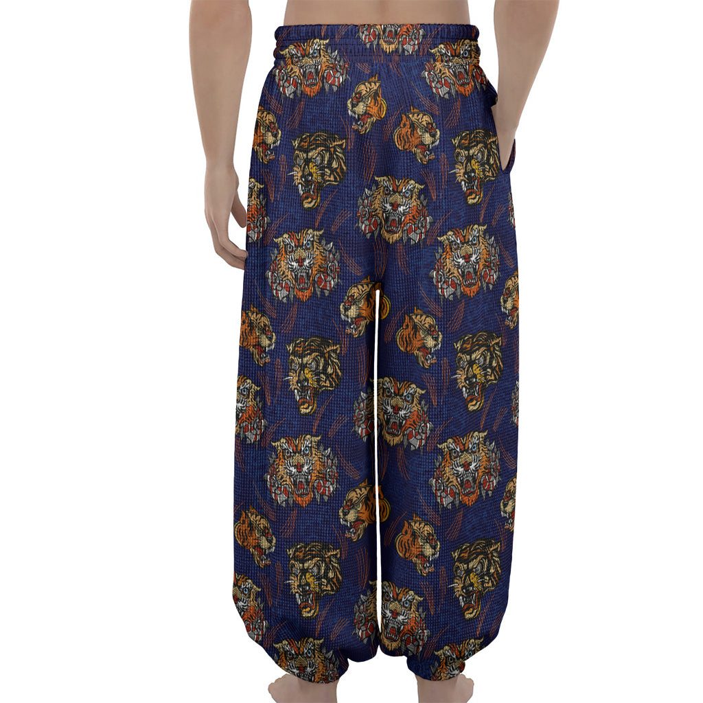 Blue Tiger Tattoo Pattern Print Lantern Pants