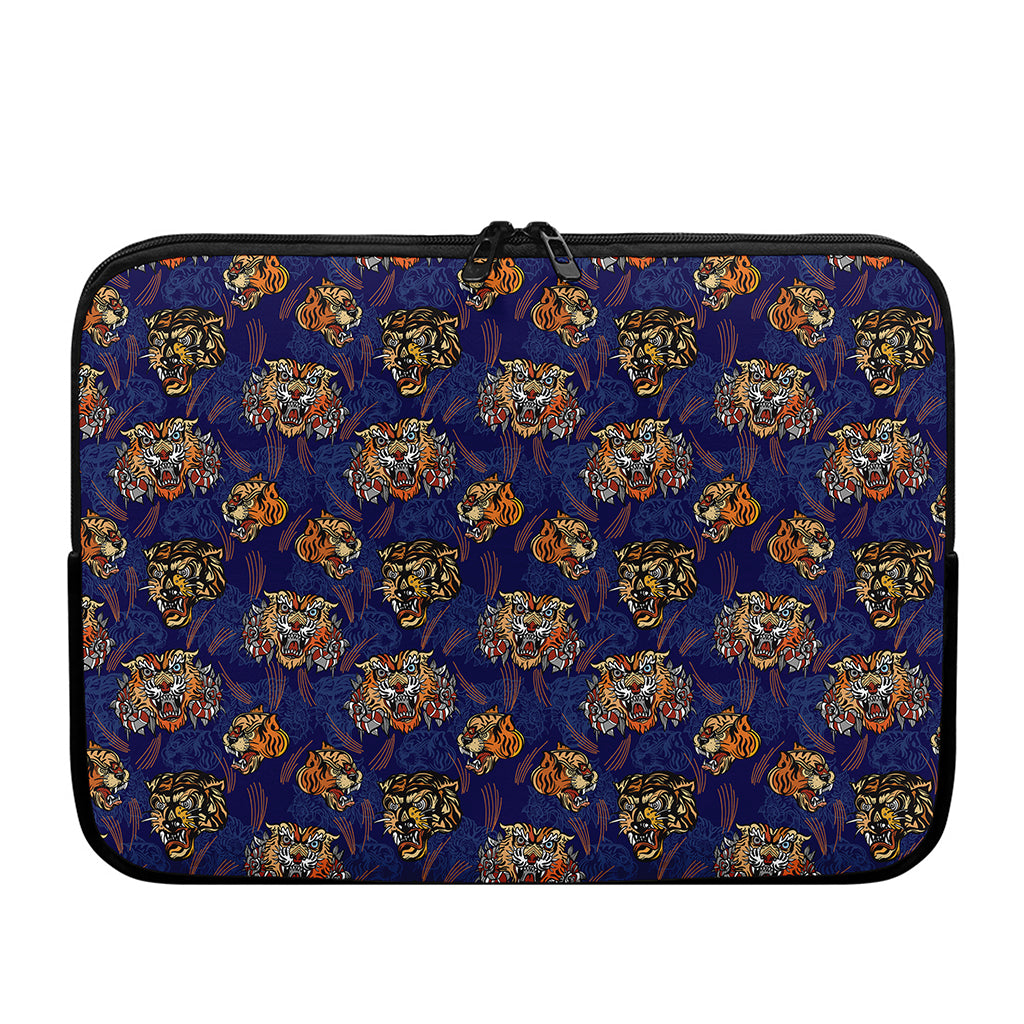 Blue Tiger Tattoo Pattern Print Laptop Sleeve