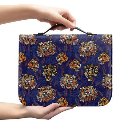 Blue Tiger Tattoo Pattern Print Leather Bible Cover