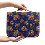 Blue Tiger Tattoo Pattern Print Leather Bible Cover