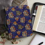 Blue Tiger Tattoo Pattern Print Leather Bible Cover