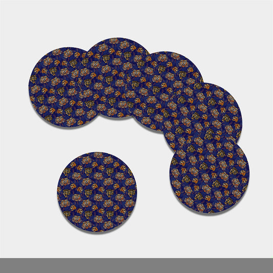 Blue Tiger Tattoo Pattern Print Leather Coaster Set