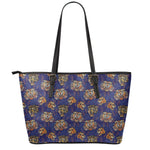 Blue Tiger Tattoo Pattern Print Leather Tote Bag