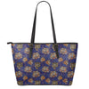 Blue Tiger Tattoo Pattern Print Leather Tote Bag