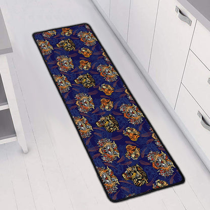 Blue Tiger Tattoo Pattern Print Long Kitchen Mat