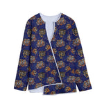 Blue Tiger Tattoo Pattern Print Long Sleeve Short Coat