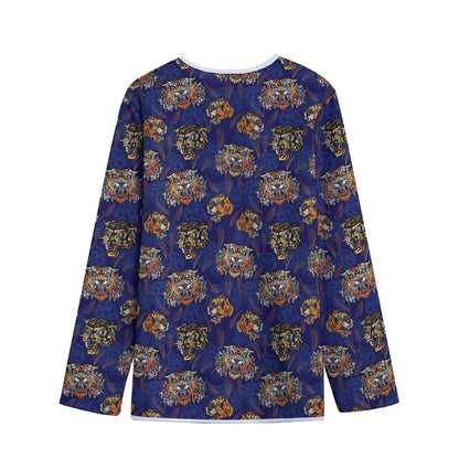 Blue Tiger Tattoo Pattern Print Long Sleeve Short Coat