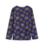 Blue Tiger Tattoo Pattern Print Long Sleeve Short Coat