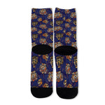 Blue Tiger Tattoo Pattern Print Long Socks