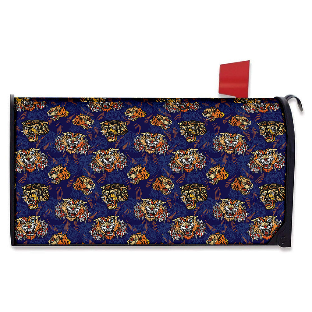 Blue Tiger Tattoo Pattern Print Mailbox Cover