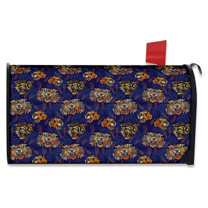 Blue Tiger Tattoo Pattern Print Mailbox Cover