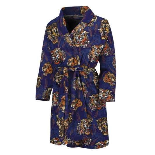 Blue Tiger Tattoo Pattern Print Men's Bathrobe