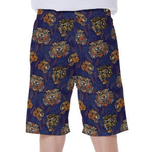 Blue Tiger Tattoo Pattern Print Men's Beach Shorts