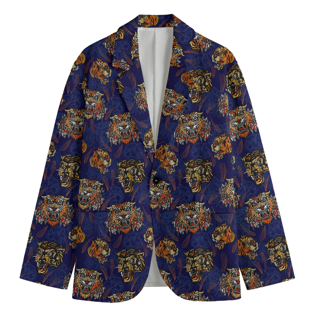 Blue Tiger Tattoo Pattern Print Men's Blazer