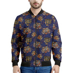 Blue Tiger Tattoo Pattern Print Men's Bomber Jacket