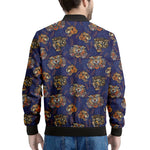 Blue Tiger Tattoo Pattern Print Men's Bomber Jacket