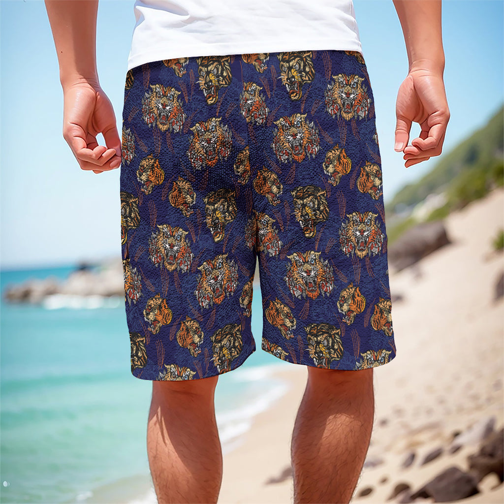 Blue Tiger Tattoo Pattern Print Men's Cargo Shorts