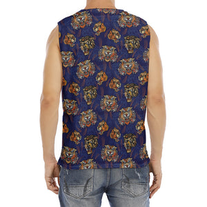 Blue Tiger Tattoo Pattern Print Men's Fitness Tank Top